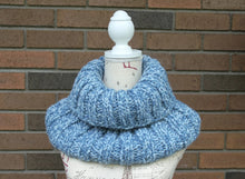 Load image into Gallery viewer, Chunky Knit Turtleneck Scarf, Hand Knit Infinity Scarf, Cowl, Winter Accessory, Blue Neckwarmer Neck Warmer