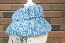 Load image into Gallery viewer, Chunky Knit Turtleneck Scarf, Hand Knit Infinity Scarf, Cowl, Winter Accessory, Blue Neckwarmer Neck Warmer