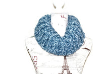 Load image into Gallery viewer, Chunky Knit Turtleneck Scarf, Hand Knit Infinity Scarf, Cowl, Winter Accessory, Blue Neckwarmer Neck Warmer