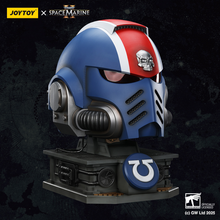 Load image into Gallery viewer, Ultramarines Lieutenant Titus' MKX Helmet &amp; Display Stand
