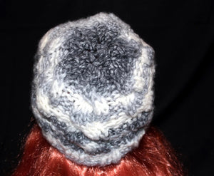 Chunky Knit Hat, Beanie Grey, White, Silver Knitted Hat. Warm Winter Accessory Wool Hat. Handmade Beanie Hat for Men or Women.